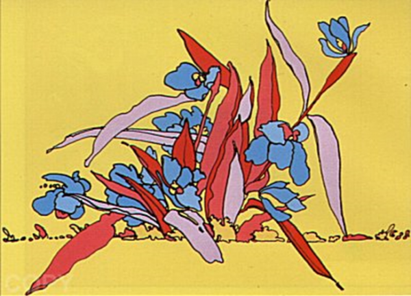 Peter-Max-LavenderRedBlue-Plant-on-Yellow-253057350244